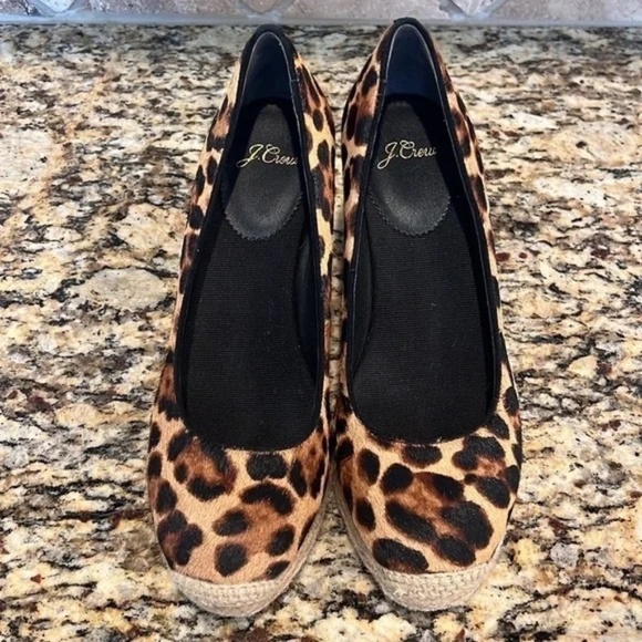 J. Crew Collection Seville Espadrille Wedge Leopard Calf Hair Size 7 - Picture 2 of 11